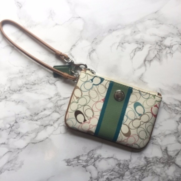 NWOT Coach White and Brown Leather Wristlet - Picture 1 of 6